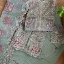 Pakistani Original Husnara Luxury Organza Stitched 3 Pcs_ Mint