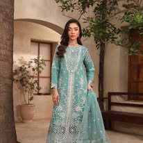 Pakistani Original Husnara Luxury Organza Stitched 3 Pcs_ Aqua Mint
