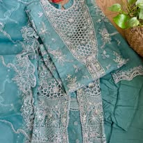 Pakistani Original Husnara Luxury Organza Stitched 3 Pcs_ Aqua Mint