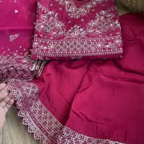 Pakistani Original Husnara Luxury Organza Stitched 3 Pcs_ Dark Magenta