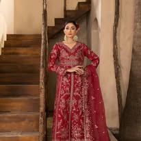 Pakistani Original Husnara Luxury Organza Stitched 3 Pcs_ Dark Magenta