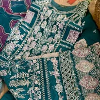Pakistani Original Husnara Luxury Organza Stitched 3 Pcs_ Sea Green