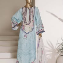 Pakistani Original Sadabahar Kaftaan 3Pcs_ Sky Blue