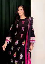 Original Pakistani Sahiba's By Mirza Embroidered Stitched Lawn 3Pc _ Black