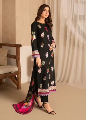 Original Pakistani Sahiba's By Mirza Embroidered Stitched Lawn 3Pc _ Black 