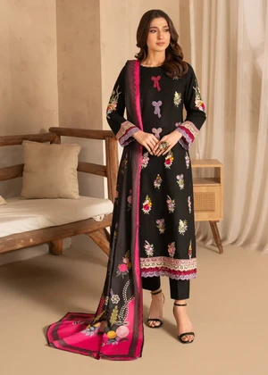 Original Pakistani Sahiba's By Mirza Embroidered Stitched Lawn 3Pc _ Black 