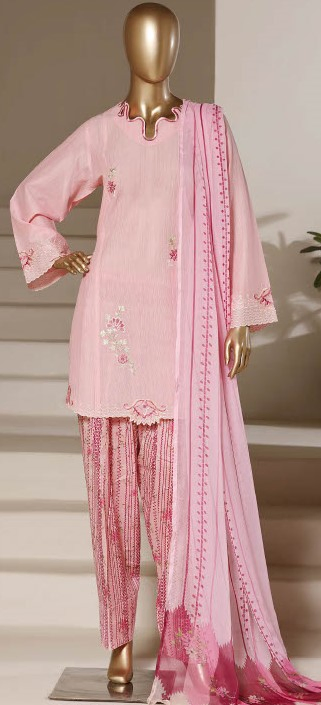 Pakistani Original Sadabahar Eclair Embroidered Lawn Stitched 3 Piece Suit _ Pink 