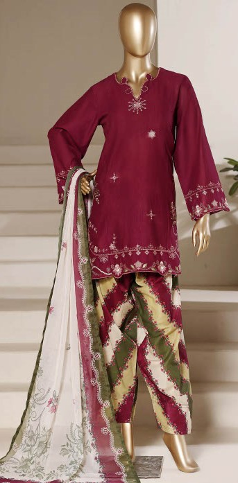 Pakistani Original Sadabahar Eclair Embroidered Lawn Stitched 3 Piece Suit _ Parple 