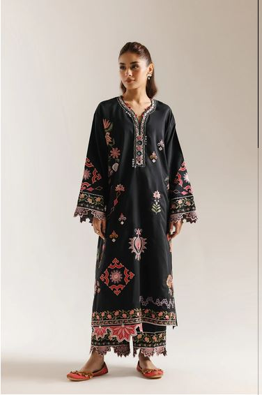 ETHNC | EMBROIDERED SUIT | SHIRT - STRAIGHT FIT - FULL SLEEVES - V NECK - LONG LENGTH | TROUSER - CULOTTE FIT - SCALLOPED HEM
