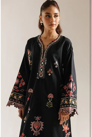 ETHNC | EMBROIDERED SUIT | SHIRT - STRAIGHT FIT - FULL SLEEVES - V NECK - LONG LENGTH | TROUSER - CULOTTE FIT - SCALLOPED HEM