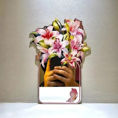 Flower Pot Wall Sticker Mirror (1 Pc)