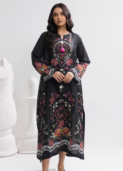 ZELLBURY | Printed Kaftaan Slub Textured Dress - 2895