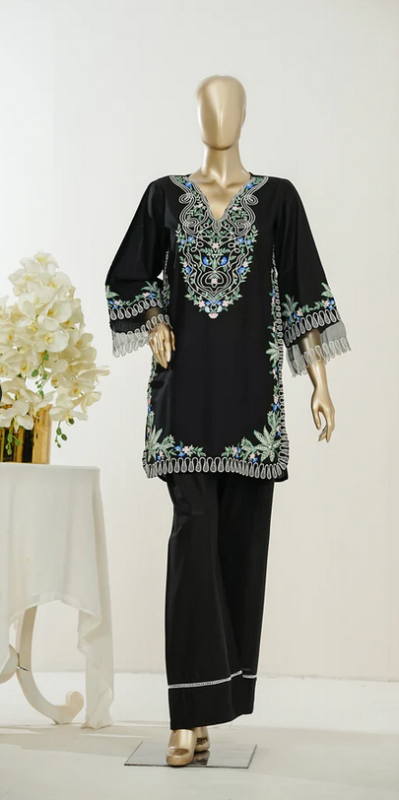 AMNA KHADIJA - Nush Aira by Amna Khadija Embroidered Cotton Stitched 2 Piece Co-ord Set - AKPNA-10 - AKP26AANK - Black - Summer Collection