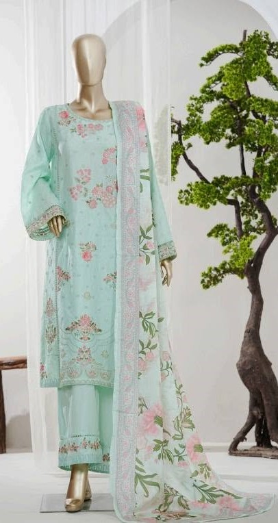 Pakistani Original Bin Saeed Luxury Jacquard Stitched 3Pcs _ Mint 