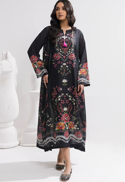 ZELLBURY | Printed Kaftaan Slub Textured Dress - 2895