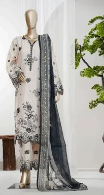 Pakistani Original Bin Saeed Luxury Jacquard Stitched 3Pcs _ Beige