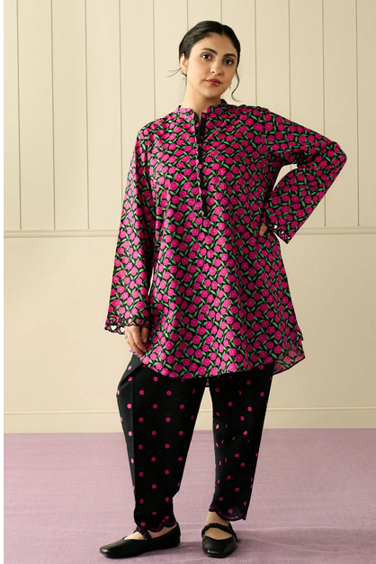 COCO BY ZARASHAHJAHAN | A LOOSE-FIT, SHORT  KURTA, TONAL EMBROIDERY, TAPERED  SHALWAR
