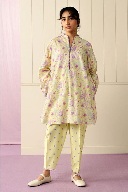 COCO BY ZARASHAHJAHAN | A LOOSE-FIT  KURTA, CONTRASTING EMBROIDERY, POLKA-DOT CROPPED SHALWAR