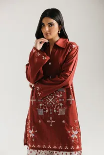 ETHNC | 2 PIECE EMBROIDERED SUIT | BRICK RED | E7828/102/305