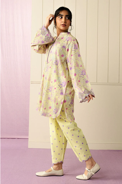COCO BY ZARASHAHJAHAN | A LOOSE-FIT  KURTA, CONTRASTING EMBROIDERY, POLKA-DOT CROPPED SHALWAR