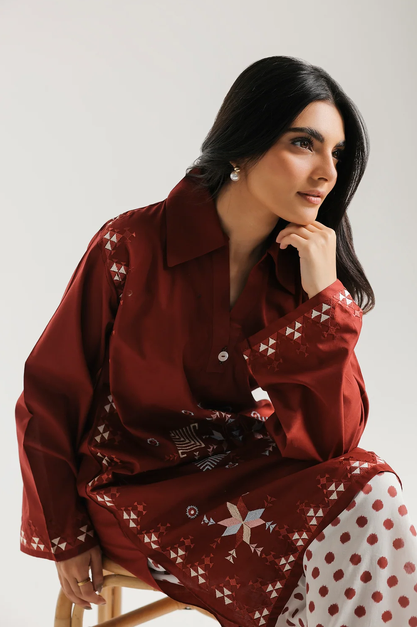 ETHNC | 2 PIECE EMBROIDERED SUIT | BRICK RED | E7828/102/305