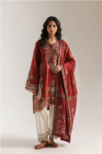 ETHNC | 3 PIECE EMBROIDERED SUIT | DEEP BURGUNDY | E4137/103/414