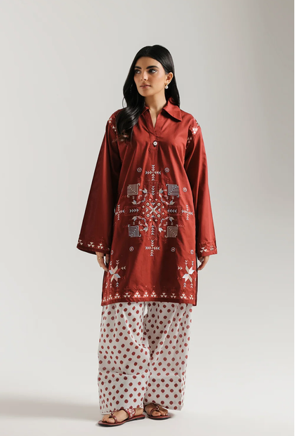 ETHNC | 2 PIECE EMBROIDERED SUIT | BRICK RED | E7828/102/305