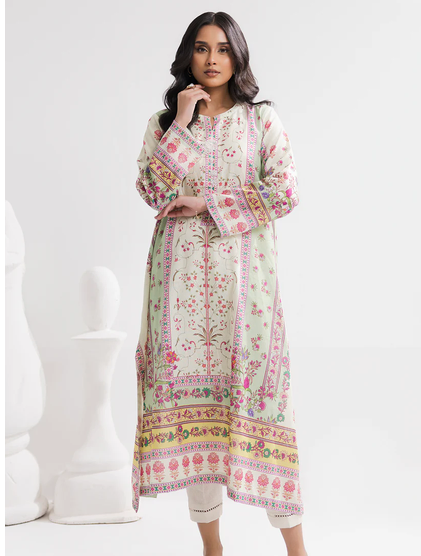 ZELLBURY | Printed Kaftaan Slub Textured Dress - 2897