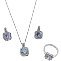 Silver Crystal Earring, Ring Necklace Set (4 Pcs )