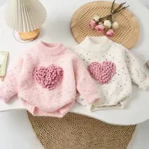 Girls' Heart Pattern Knit Sweater – Warm Winter Top