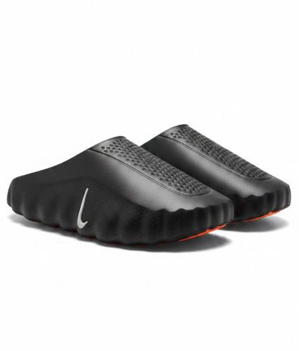  Nike Calm Mule – Black/Orange, Perforated Toe, Scalloped Sole