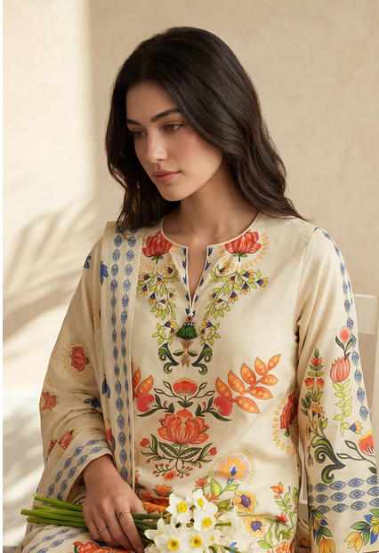 ZELLBURY 3 PIECES PRINTED TEXTURED LAWN (Kurta Dupatta Trouser)