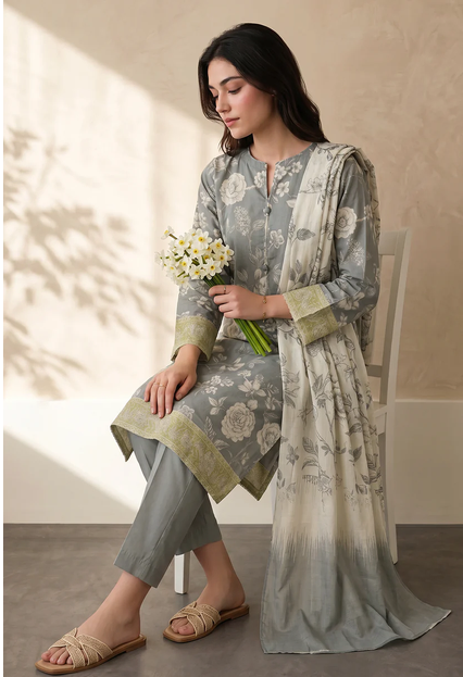 ZELLBURY 3 PIECES PRINTED LAWN (Kurta Dupatta Trouser - 2489)