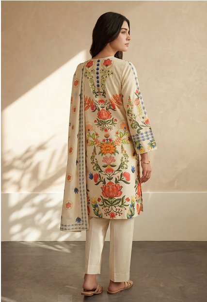 ZELLBURY 3 PIECES PRINTED TEXTURED LAWN (Kurta Dupatta Trouser)