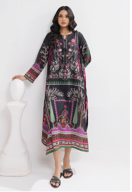 ZELLBURY | Printed Kaftaan Slub Textured Dress - 2893