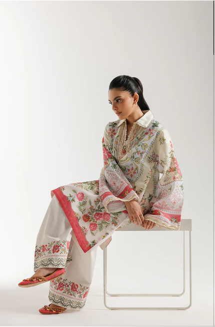 ETHNC | SHIRT - STRAIGHT FIT - COLLAR WITH V SLIT - FLARED SLEEVES | SHALWAR - WIDE LEG FIT - REGULAR LENGTH