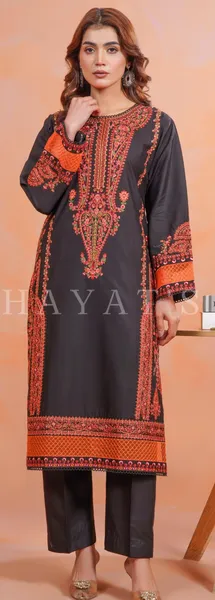 Pakistani Original Hayat's Cotton Embroidered Stitched 2Pcs _ Black