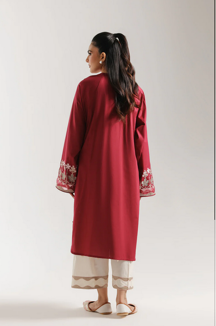 ETHNC EMBROIDERED SUIT STRAIGHT FIT - ROUND NECK WITH V SLIT - FLARED SLEEVES - LONG LENGTH
