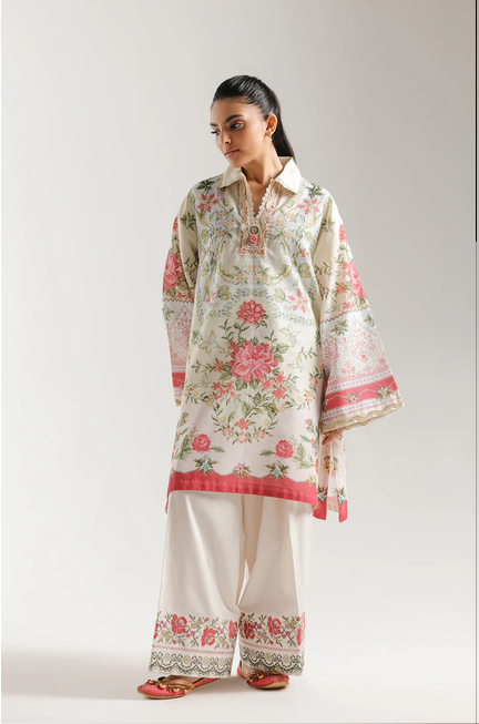 ETHNC | SHIRT - STRAIGHT FIT - COLLAR WITH V SLIT - FLARED SLEEVES | SHALWAR - WIDE LEG FIT - REGULAR LENGTH