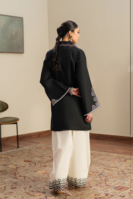 ETHNC 2 PIECES EMBROIDERED SUIT | SHIRT OPED COLLAR NECK - FRONT SLIT - A LINE HEM - SHORT LENGTH |  FARSHI SHALWAR - WIDE LEG - REGULAR LENGTH