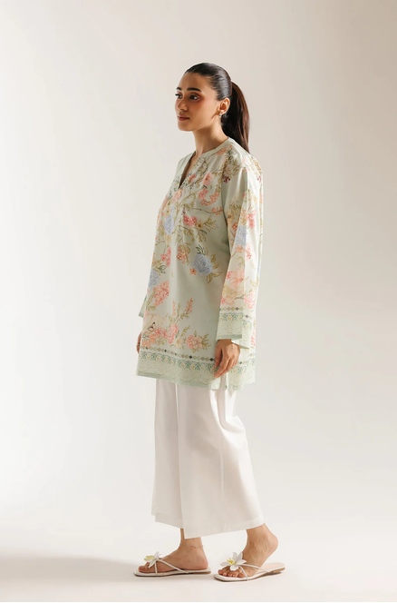 ETHNC PRINTED KURTI | SHIRT - RELAX FIT -BAN NECK WITH V SLIT -FULL SLEEVES -SHORT LENGTH