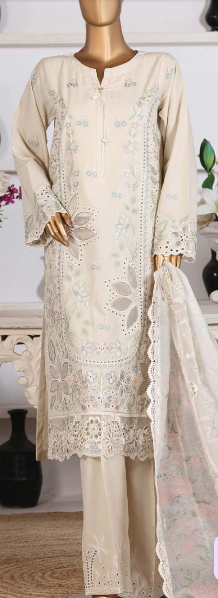 Pakistani Original HZ Textiles Luxury Cotton Stitched 3Pcs _ Beige 