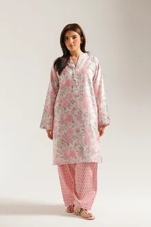 ETHNC PRINTED SUIT - 2 PIECES | SHIRT - STRAIGHT FIT - BAN NECK WITH SLIT - FULL SLEEVES - REGULAR LENGTH | SHALWAR - REGULAR LENGTH