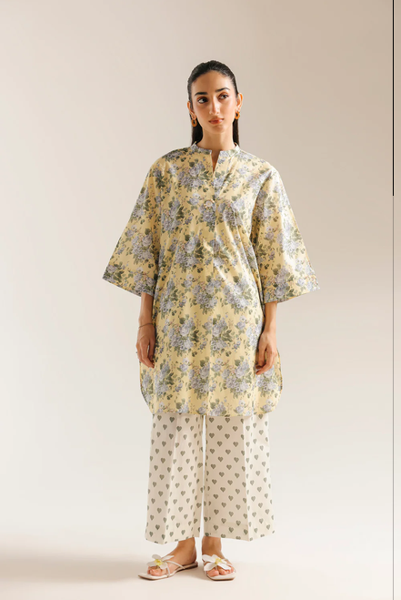 ETHNC PRINTED SUIT - 2 PIECES | SHIRT -OVERSIZED -LOOSE FIT-V NECKLINE -QUARTER SLEEVES -REGULAR LENGTH  TROUSER - RELAXED FIT - WIDE LEG