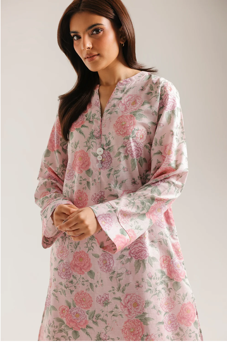 ETHNC PRINTED SUIT - 2 PIECES | SHIRT - STRAIGHT FIT - BAN NECK WITH SLIT - FULL SLEEVES - REGULAR LENGTH | SHALWAR - REGULAR LENGTH