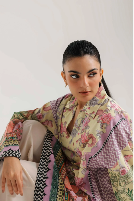 ETHNC PRINTED SHIRT | RELAX STRAIGHT FIT - COLLAR NECK WITH SLIT - FLARED SLEEVES - REGULAR LENGTH