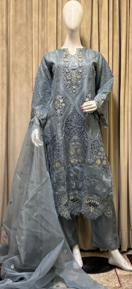 Pakistani Original Nau Bahar Luxury Organza Stitched 3Pcs _ Dark Aqua 