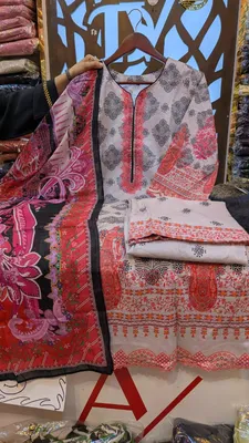 Printed Swizz Cotton Set with Designer Neck Panel Work