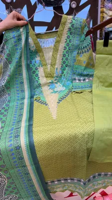 New Swizz Lawn Olive Green Paisley & Geometric Printed 3-Piece Suit Collection