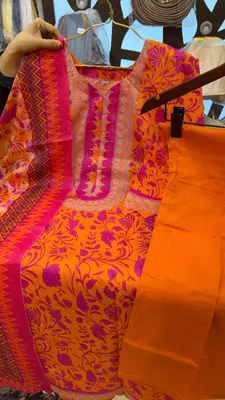New Swizz Lawn All-Over Printed Stitched Three-Piece Collection (Vibrant Orange & Fuchsia Pink)